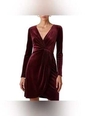 Loft NWT V-Neck Purple Long Sleeve Velour Faux Wrap Dress Sz XS